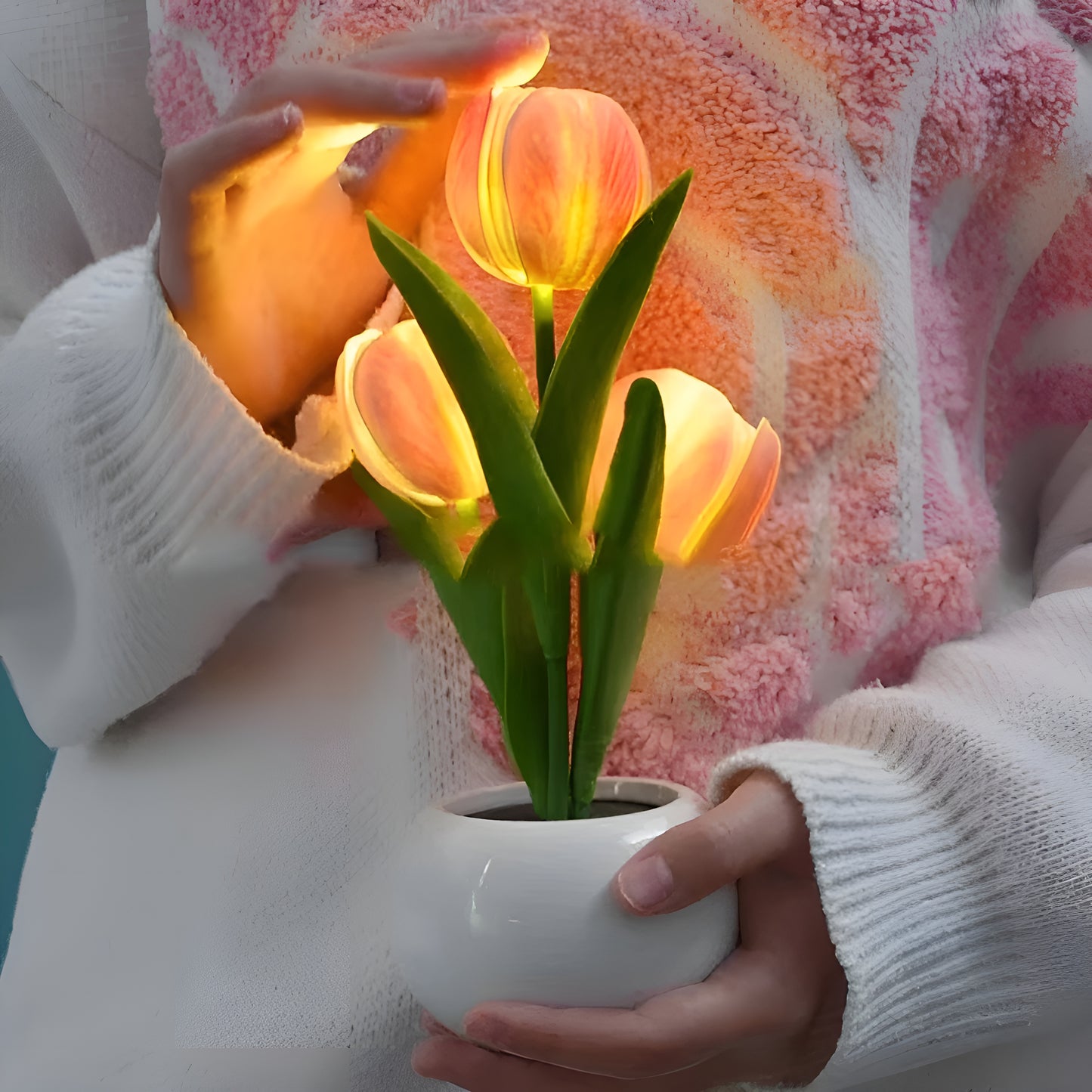 Vase of bright tulips